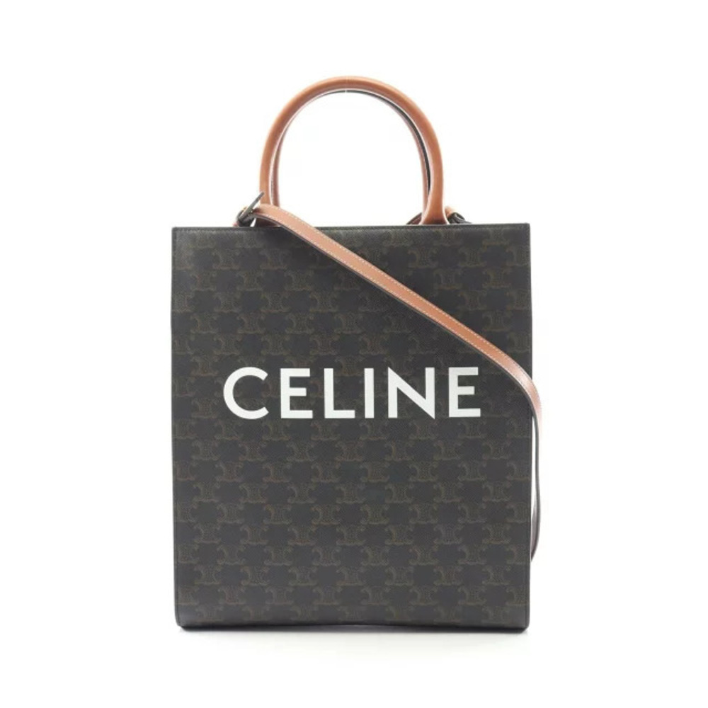 Celine Vertical Cabas Triomphe Tote Bag Canvas Leather Black Brown